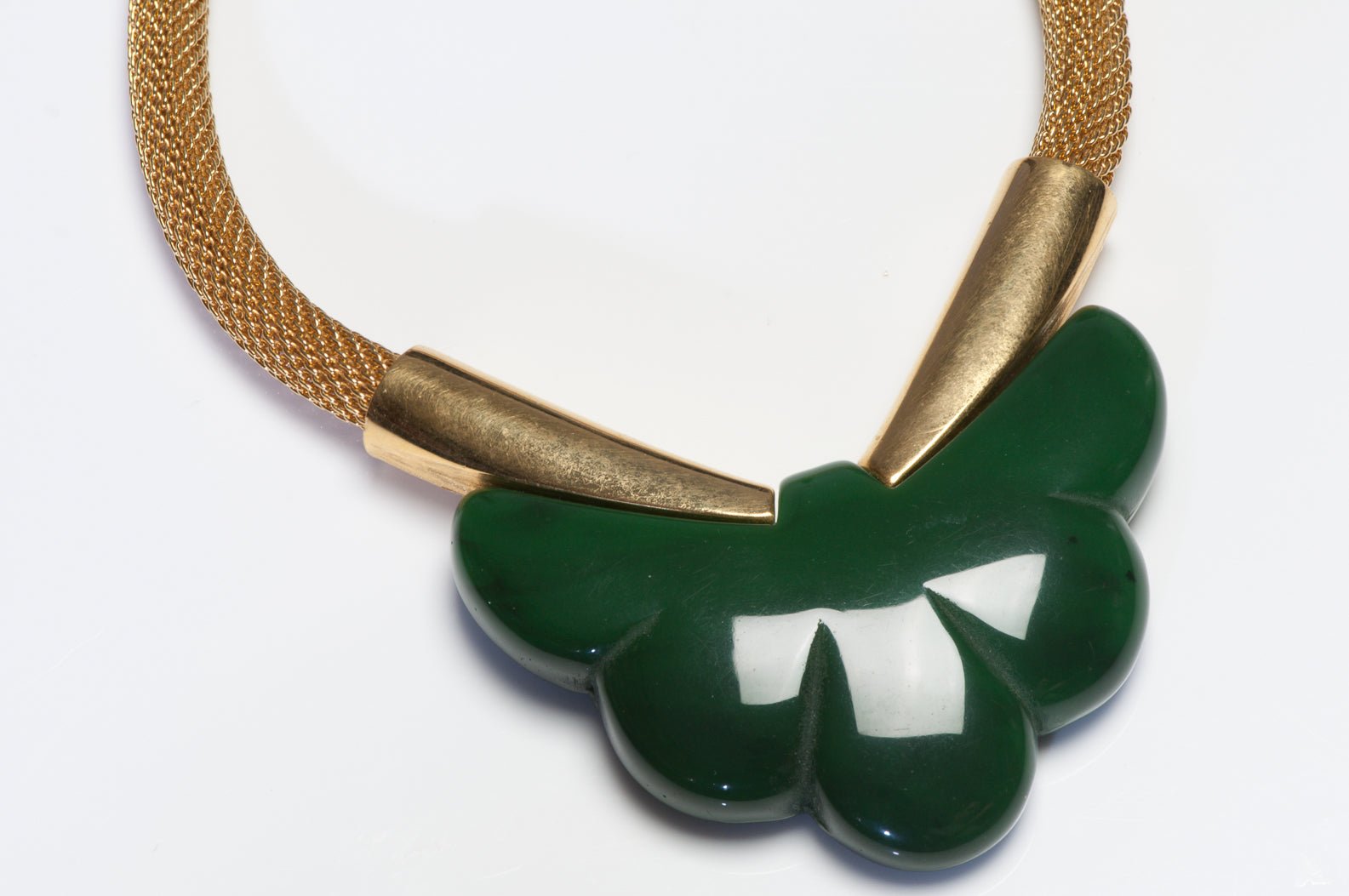 Givenchy Paris 1977 Green Resin Metal Mesh Collar Necklace