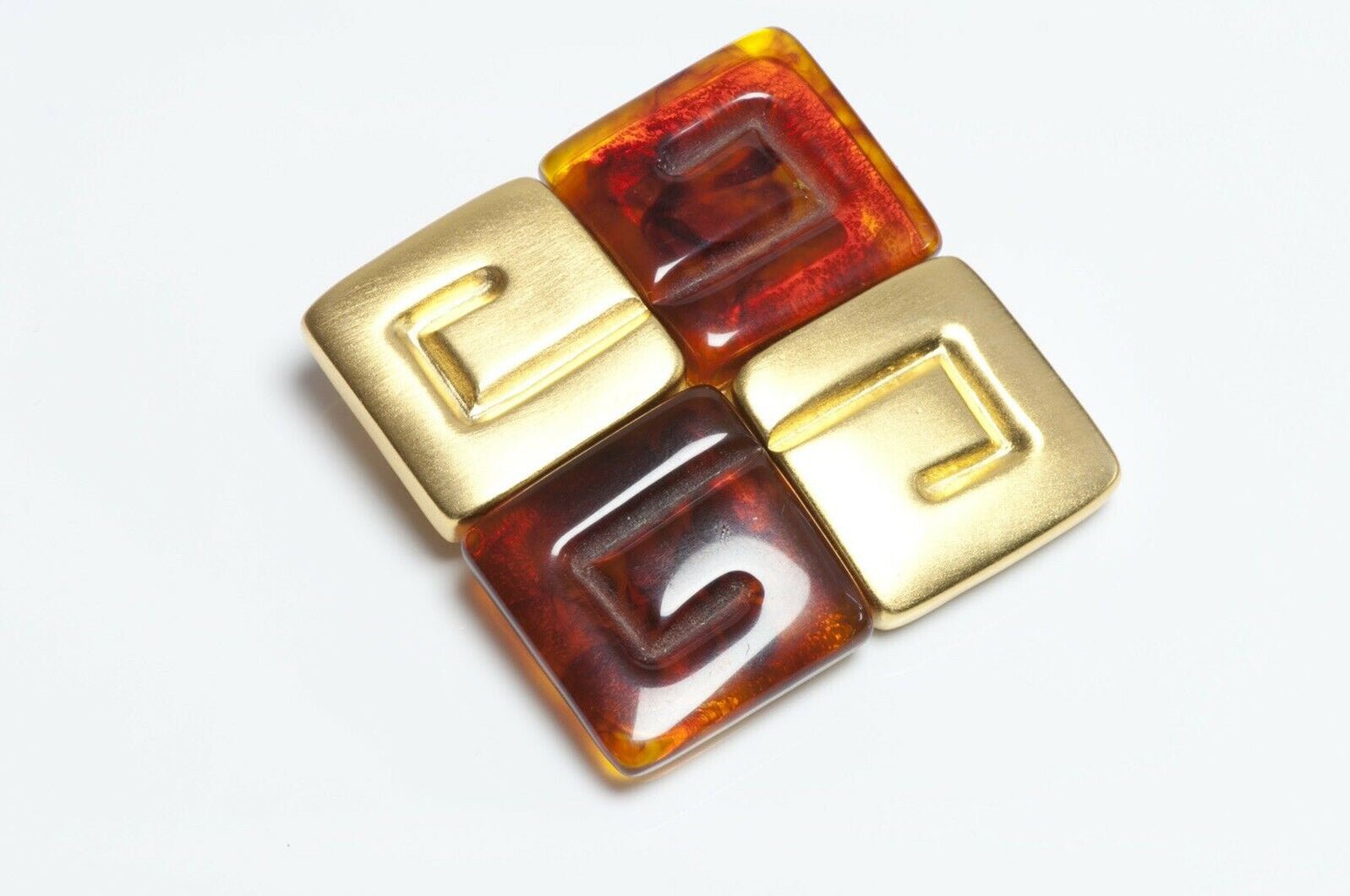 GIVENCHY Paris Brown Lucite Logo Brooch
