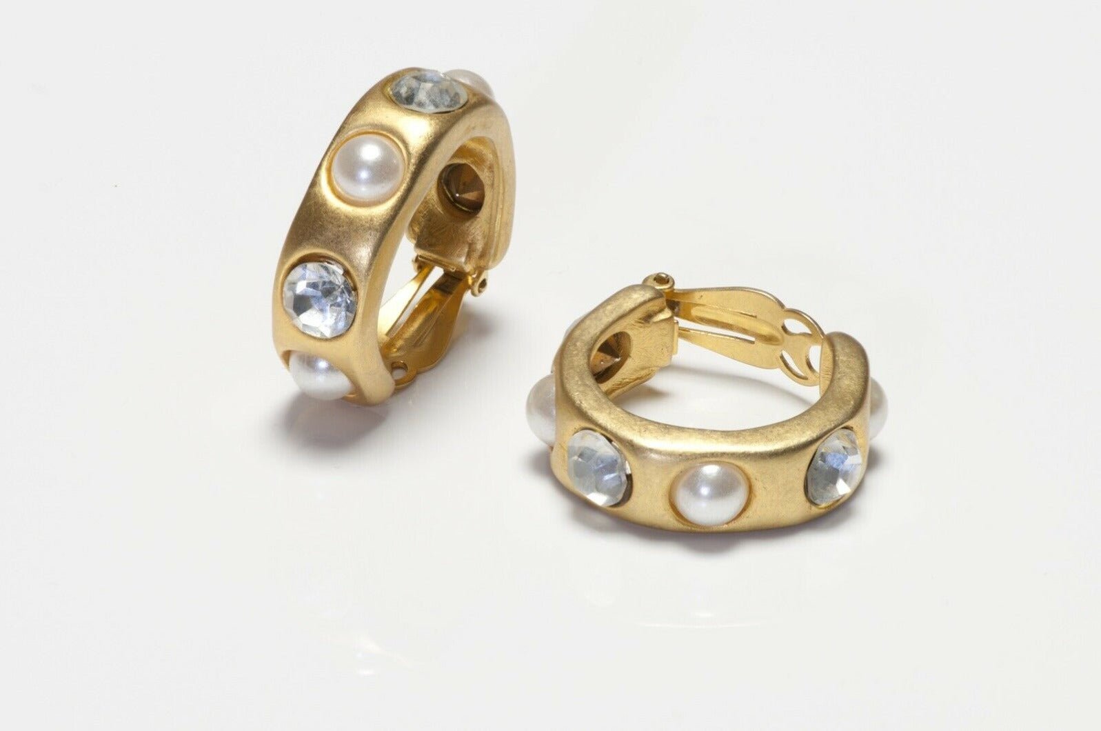 Givenchy Paris Gold Plated Faux Pearl Crystal Hoop Earrings