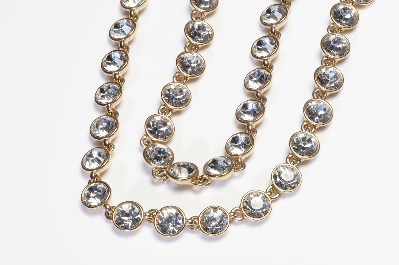 Givenchy Paris Gold Plated Headlight Crystal Sautoir Necklace
