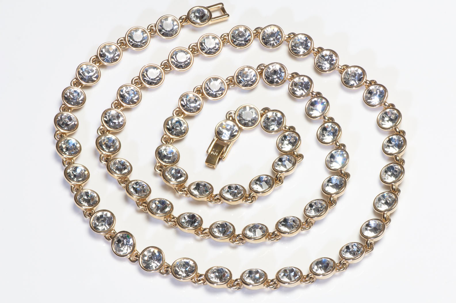 Givenchy Paris Gold Plated Headlight Crystal Sautoir Necklace