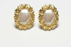 Givenchy Paris Gold Plated Pearl Butterfly Earrings