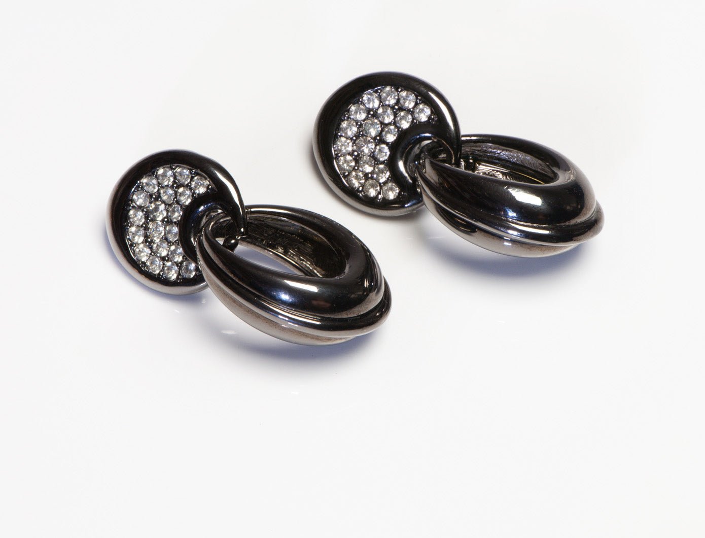 Givenchy Paris Ruthenium Plated Crystal Hoop Earrings