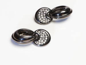 Givenchy Paris Ruthenium Plated Crystal Hoop Earrings