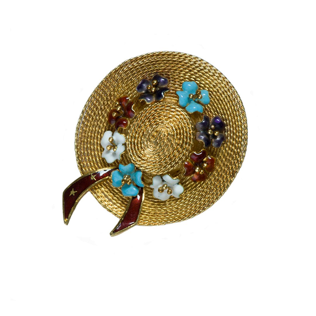 Gold and Enamel Hat Brooch