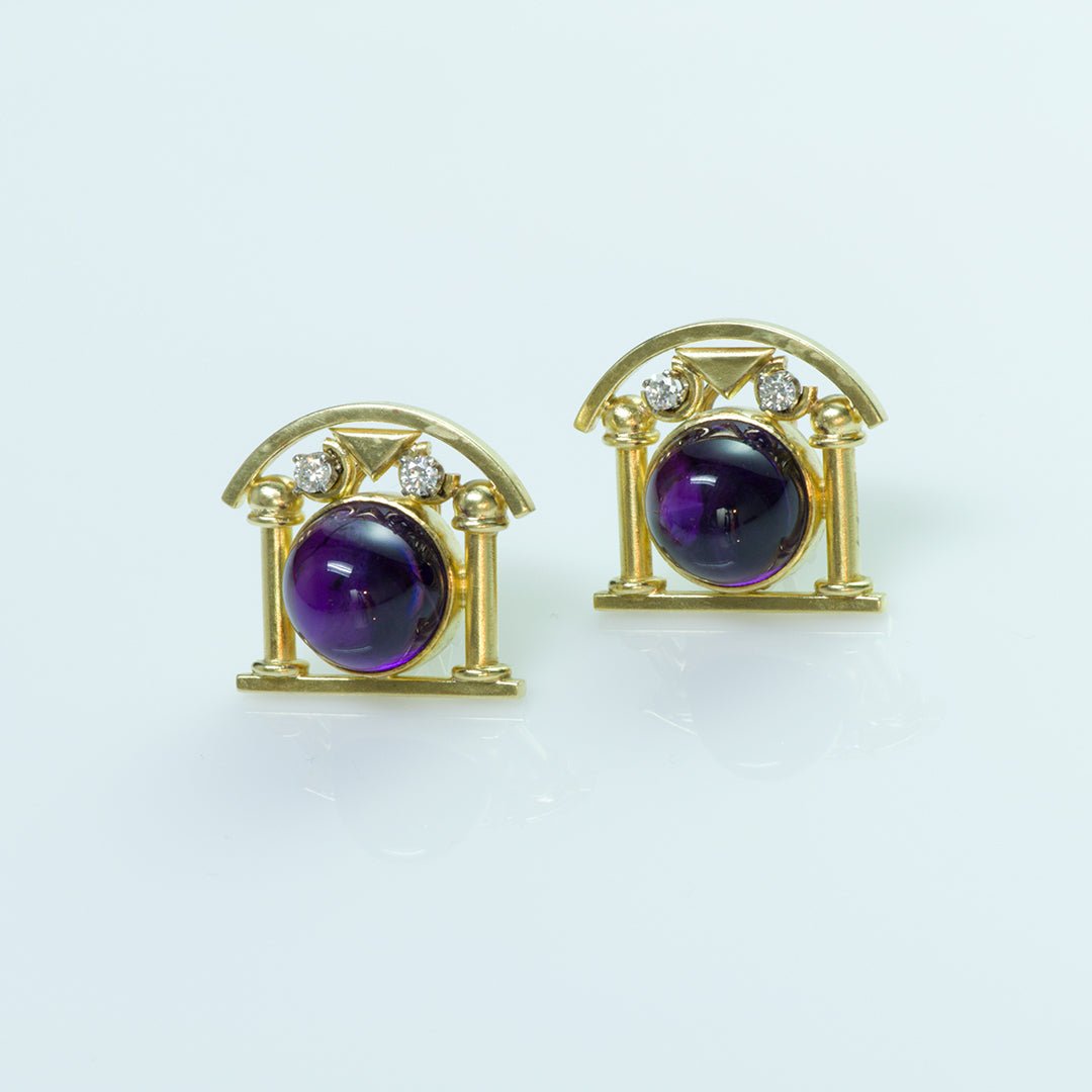 Gold Cabochon Amethyst & Diamond Earrings