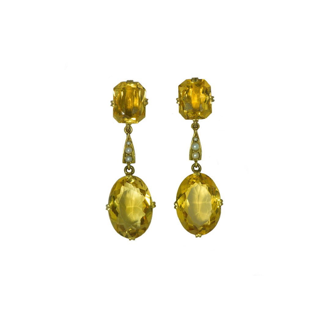 Gold Citrine and Pearl Earrings