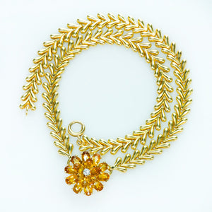 Gold Citrine and Diamond Necklace