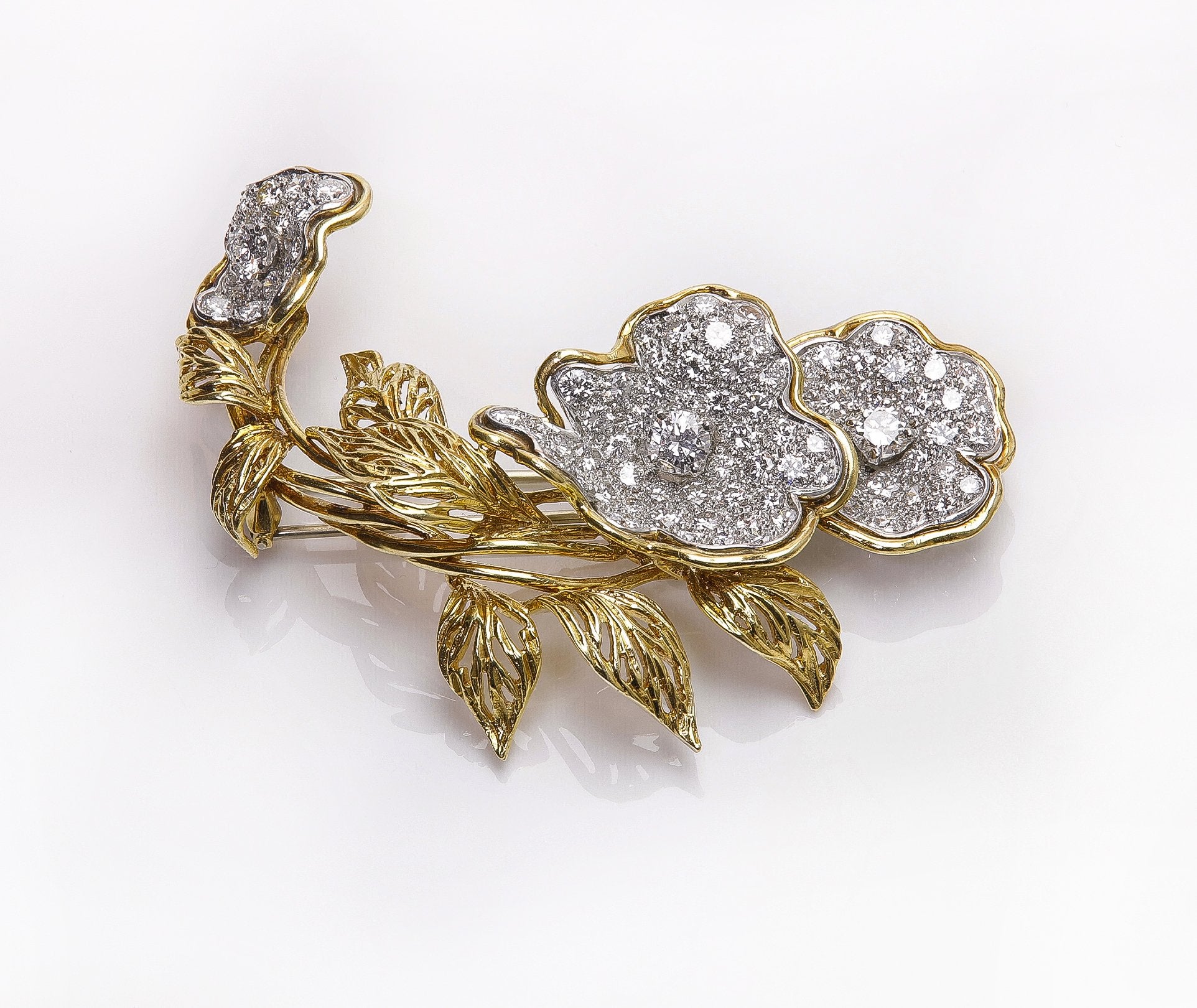 Gold Diamond Flower Brooch
