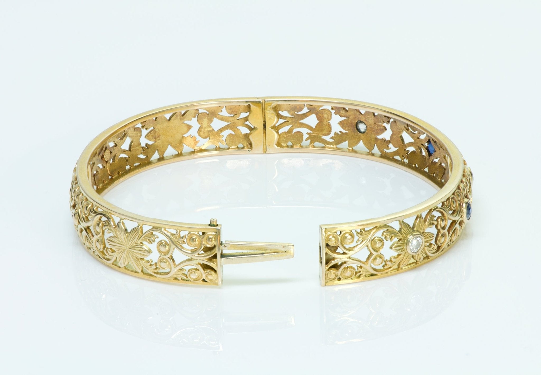 Gold Diamond Sapphire Bangle Bracelet
