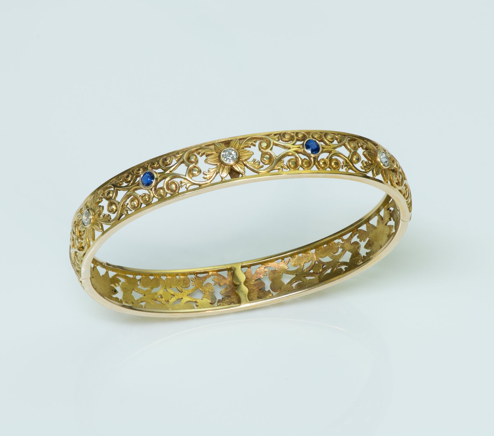 Gold Diamond Sapphire Bangle Bracelet