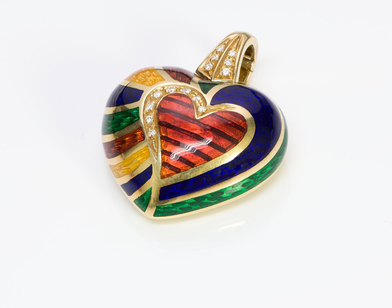 Gold Enamel & Diamond Heart Pendant Necklace