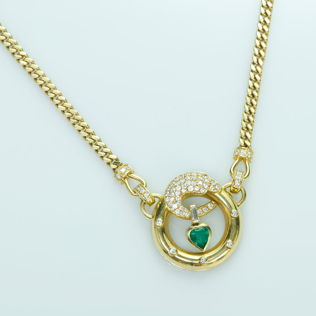 Gold Heart Emerald Diamond Necklace