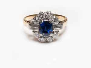 Gold Platinum Sapphire Diamond Ring