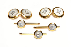 Gold Platinum Square Diamond Cufflink Stud Set
