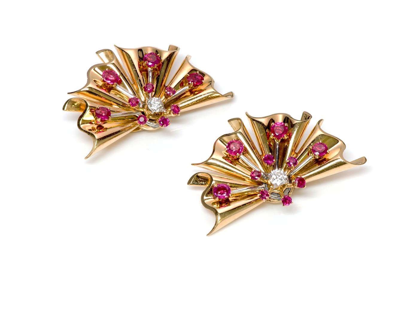 Gold Ruby Diamond Earrings