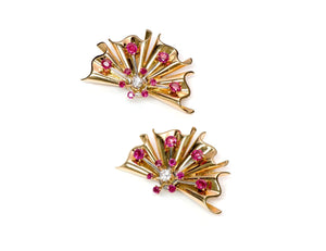 Gold Ruby Diamond Earrings