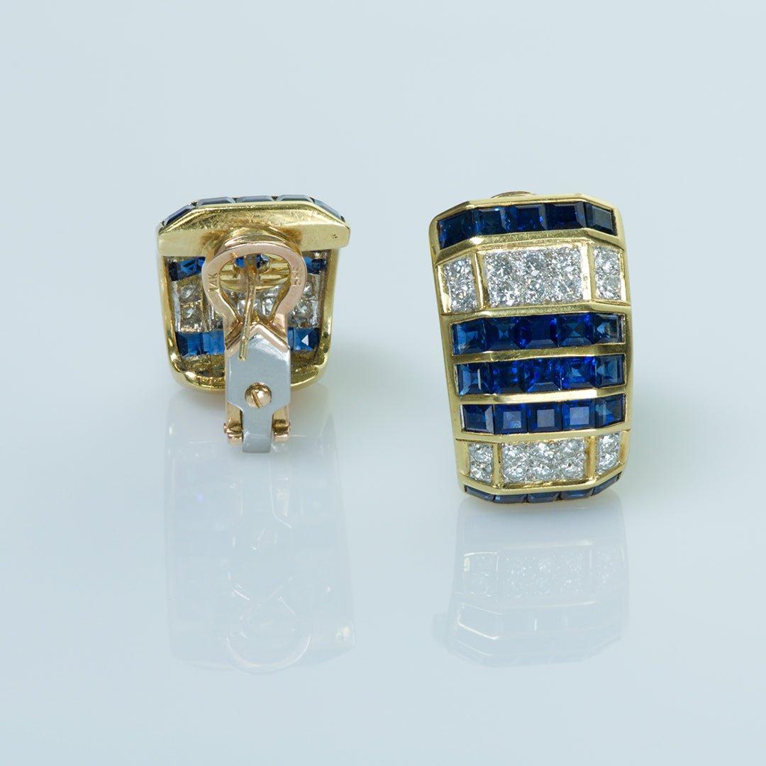 Gold Sapphire Diamond Earrings
