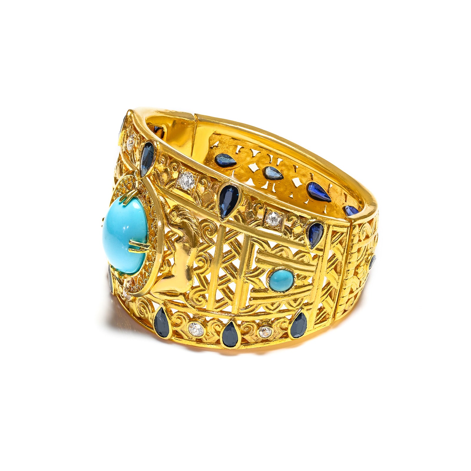 18K Gold Egyptian Revival Turquoise Gemstone Bracelet