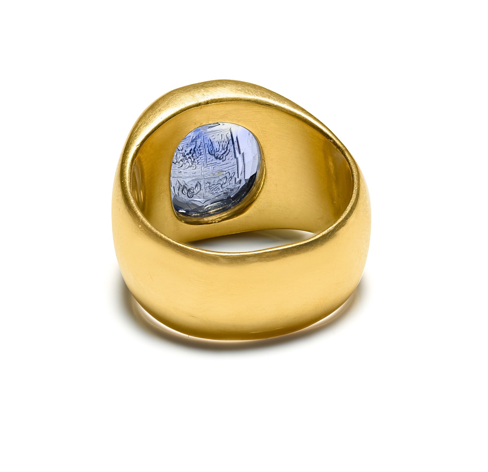 Antique Gold Ceylon Sapphire Crest Men's Ring