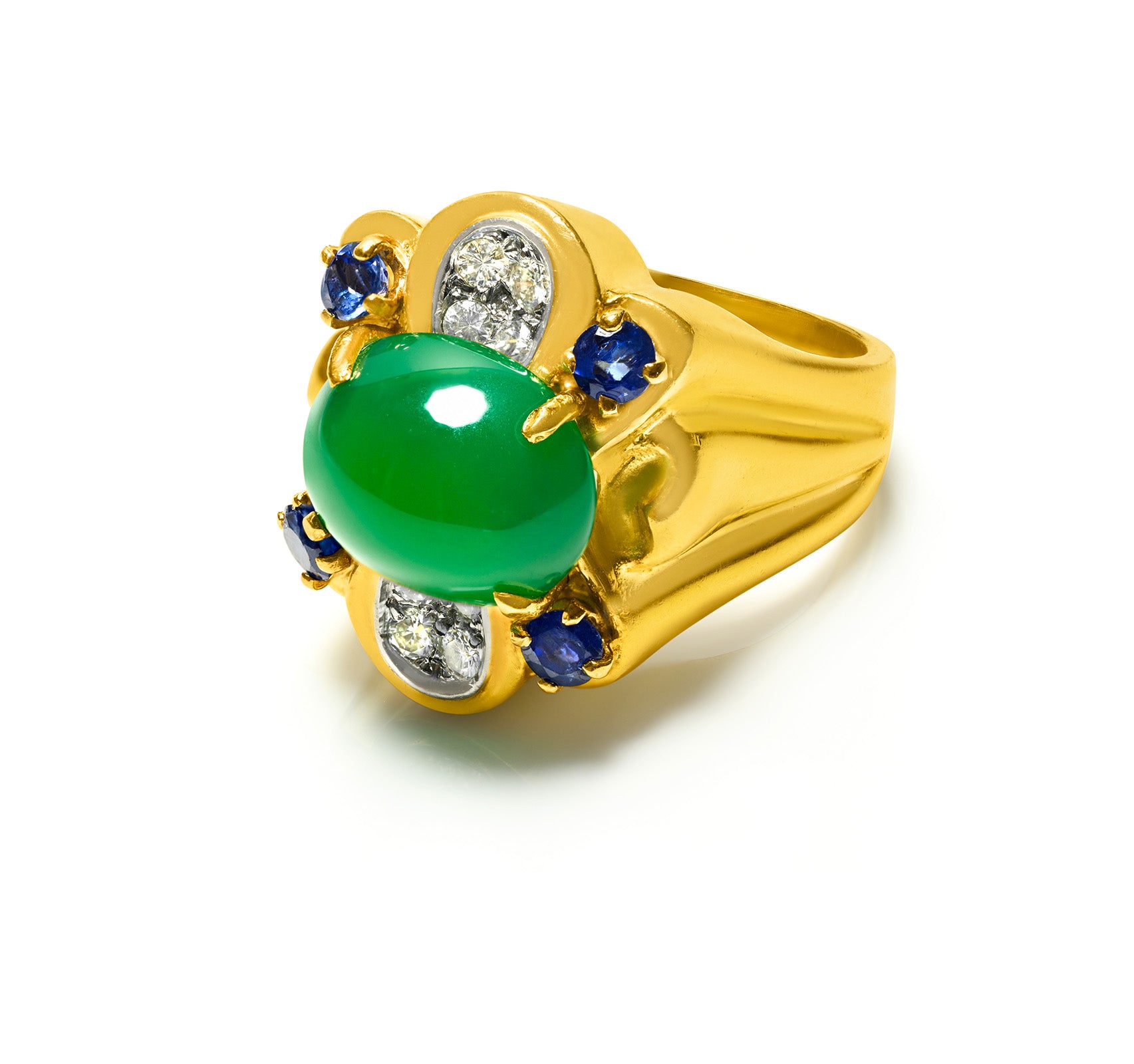 Wonder Women’s Gold Green Onyx Diamond Sapphire Ring