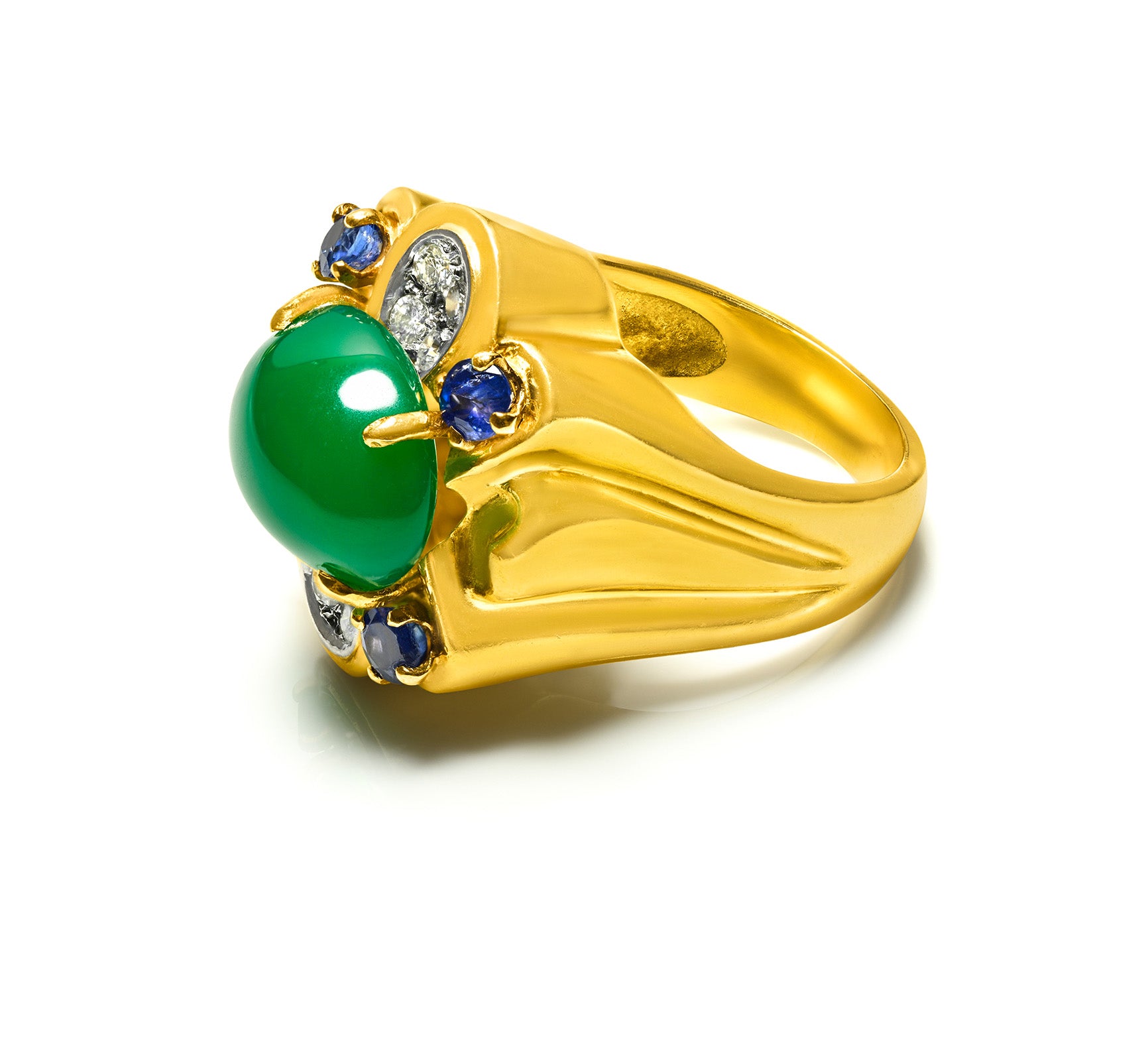 Wonder Women’s Gold Green Onyx Diamond Sapphire Ring