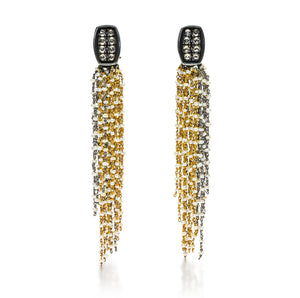Gold and Silver Diamond Tassel Earrings with Seed Pearls