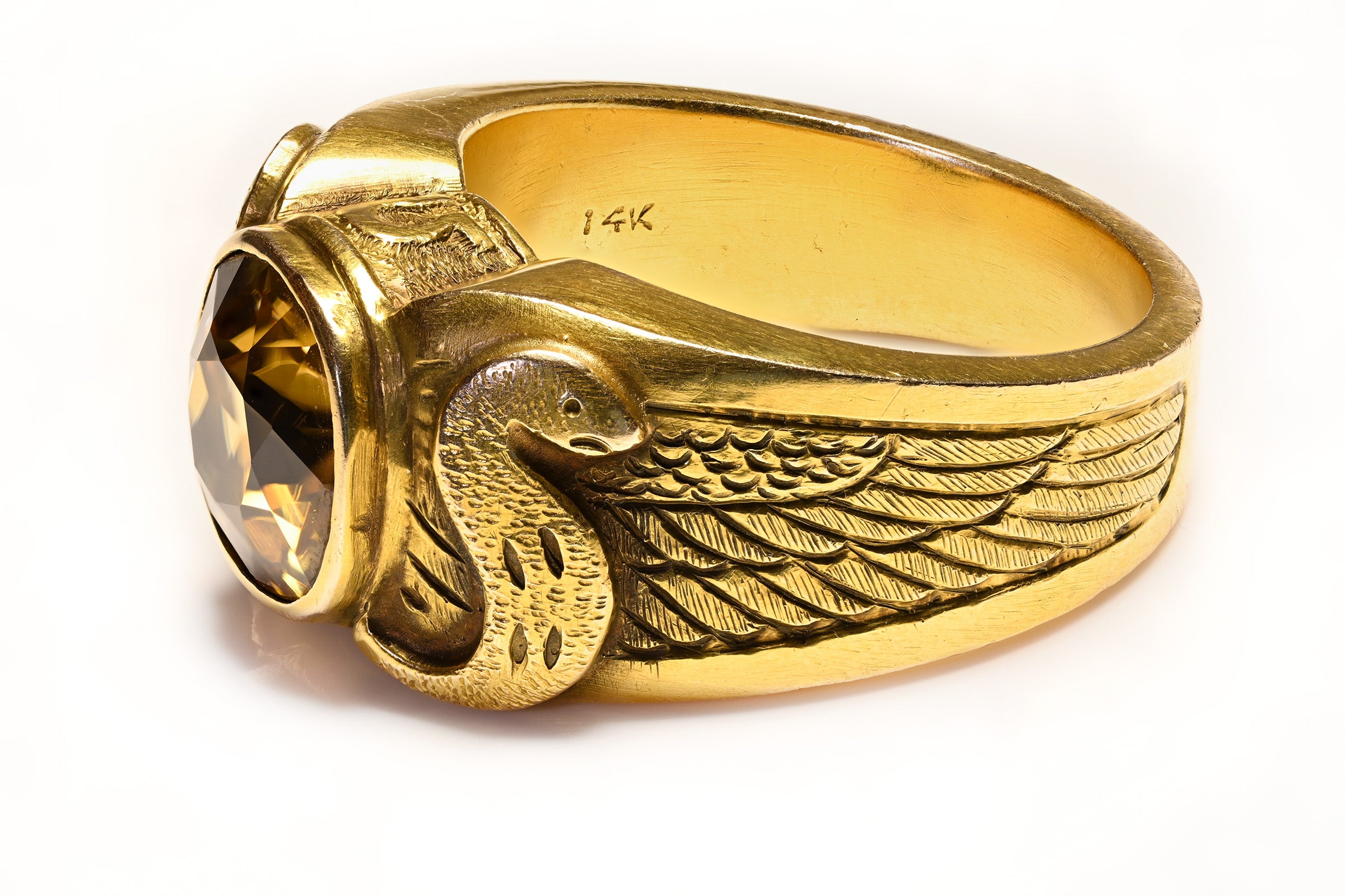 Antique Egyptian Revival Gold Snake Natural Zircon Men's Ring