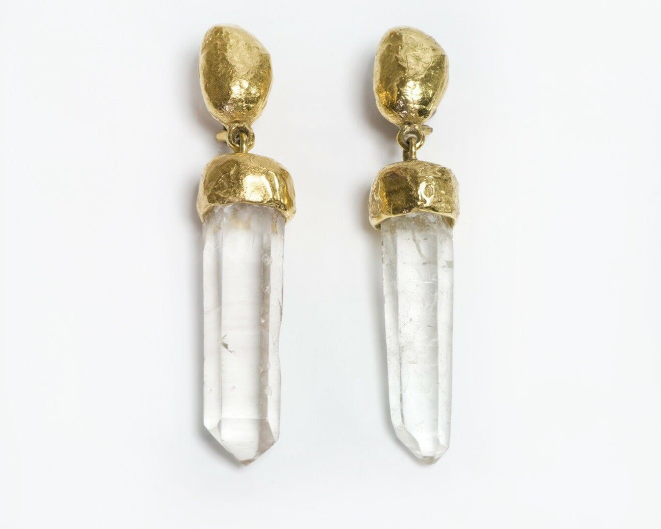 Goossens Paris Hammered Long Rock Crystal Drop Earrings