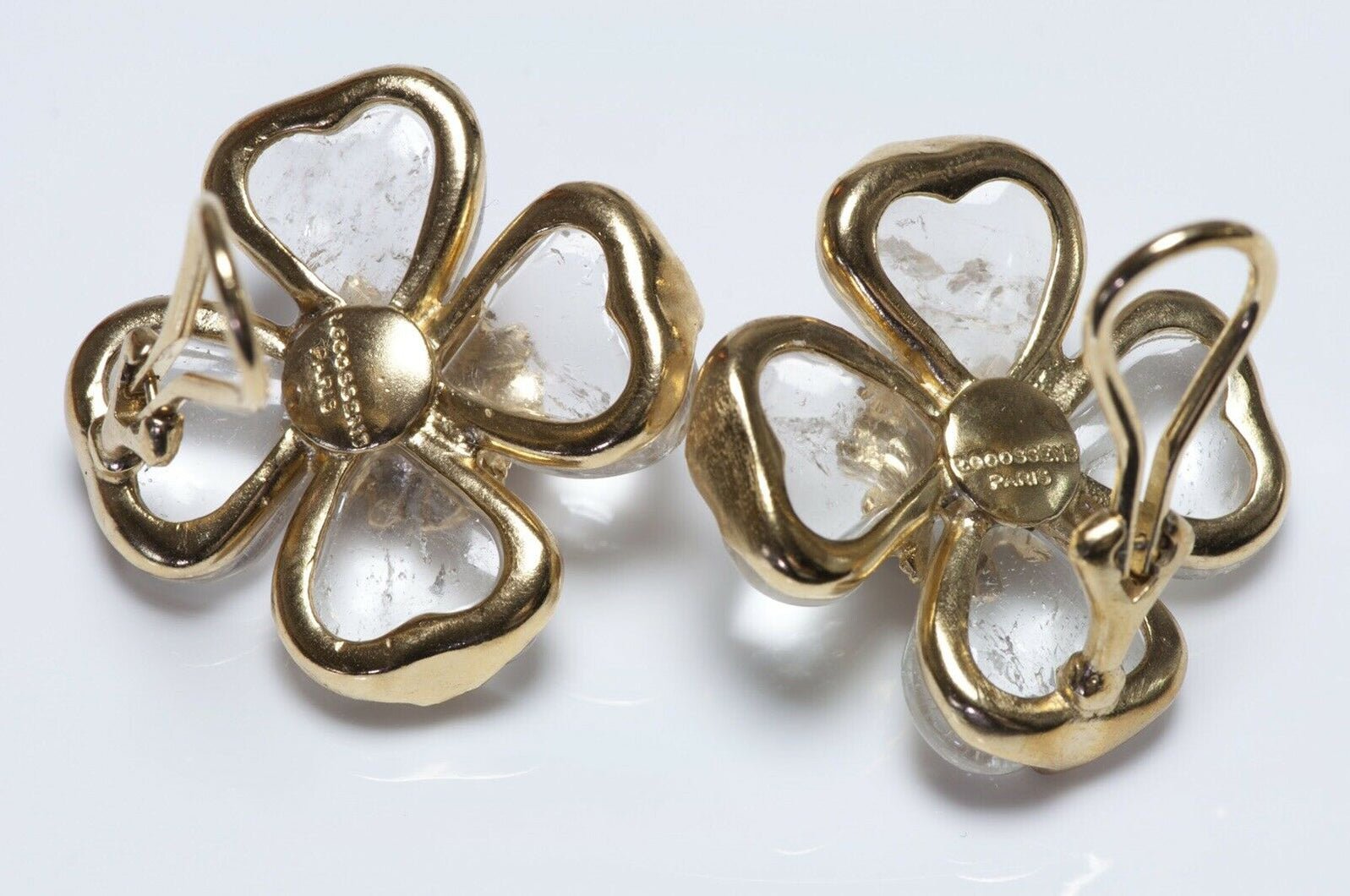 Goossens Paris Rock Crystal Quartz Garnet Flower Earrings