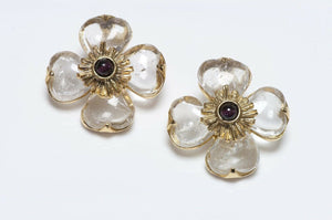Goossens Paris Rock Crystal Quartz Garnet Flower Earrings