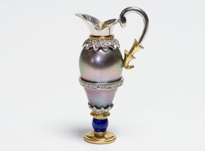 Grey Pearl Diamond Gold Platinum & Enamel Miniature Ewer