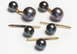 Grey Pearl Gold Cufflink Stud Set