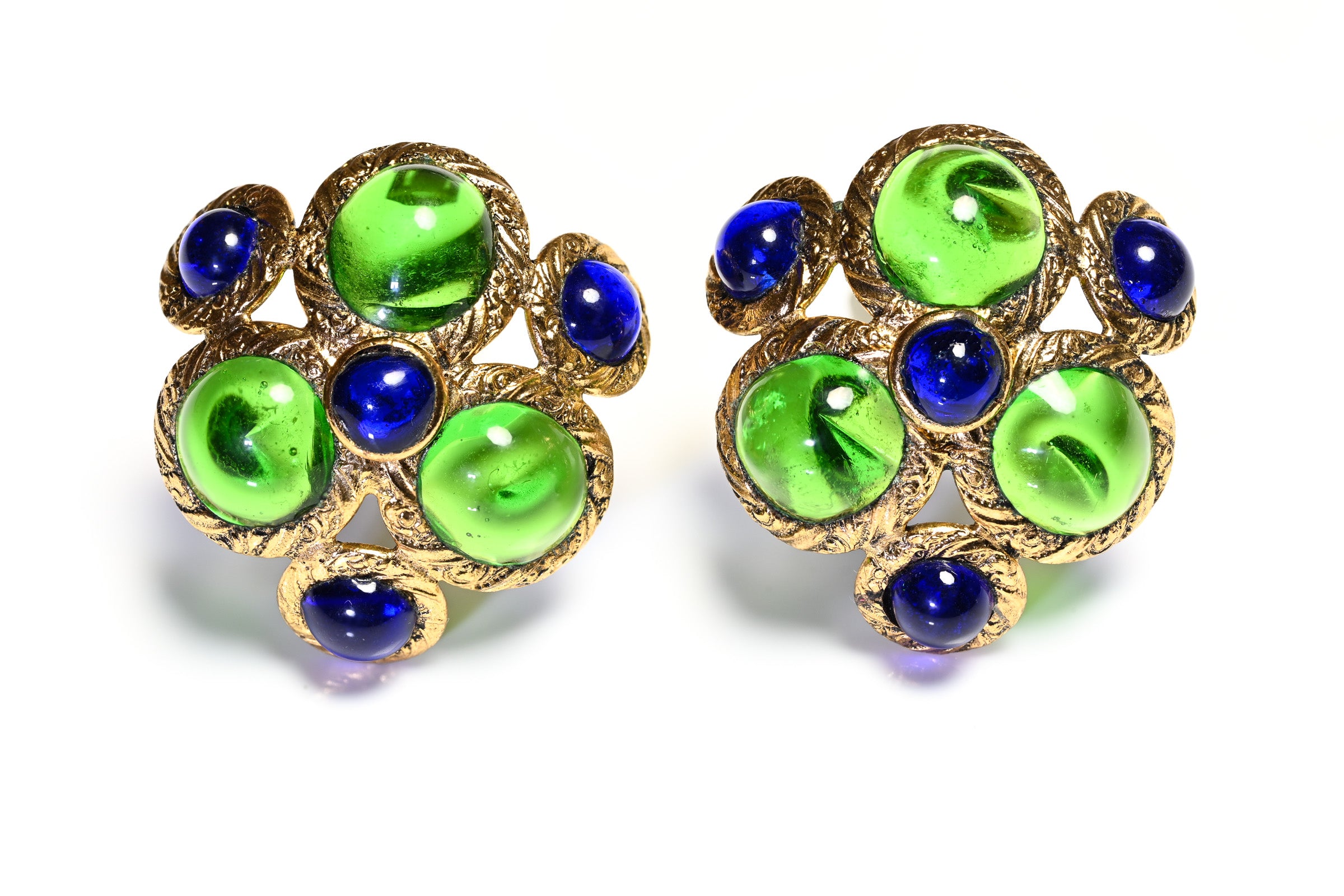 Vintage 1950's Maison Gripoix Green Blue Poured Glass Earrings