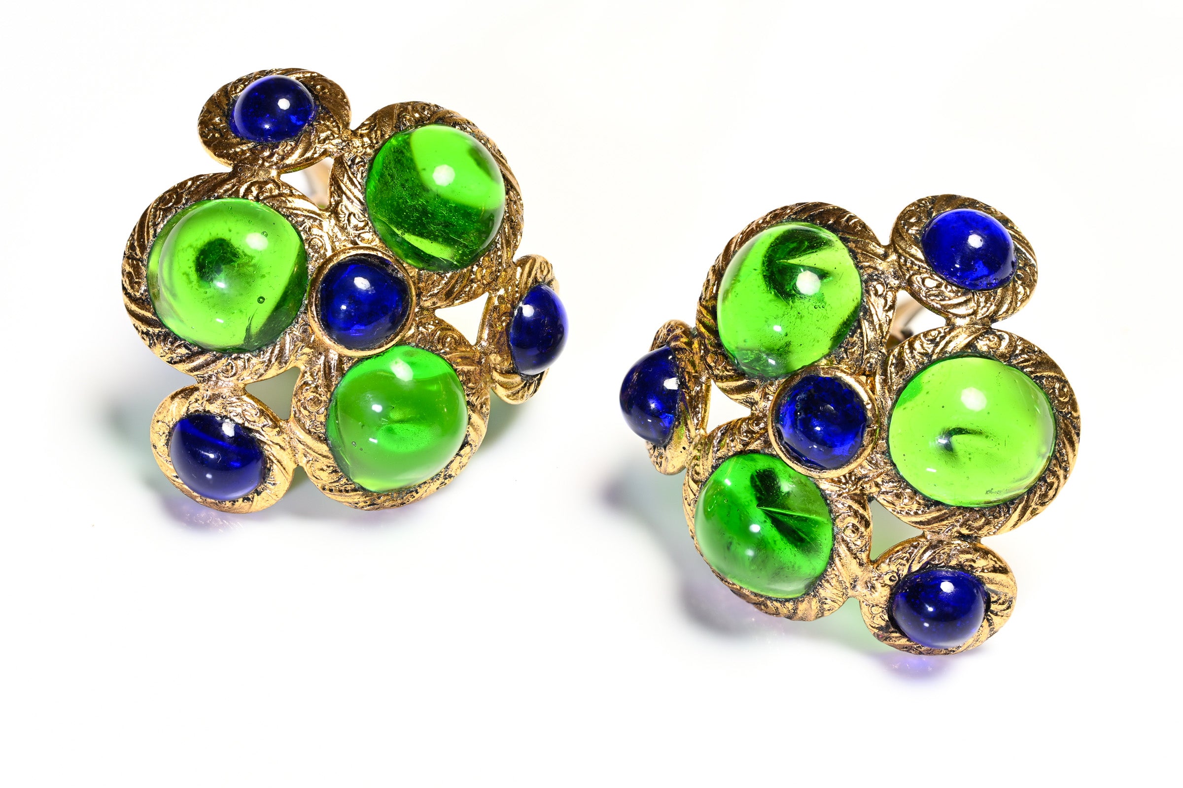 Vintage 1950's Maison Gripoix Green Blue Glass Earrings