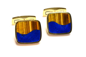 Gubelin 18K Yellow Gold Lapis Tigers Eye Cufflinks