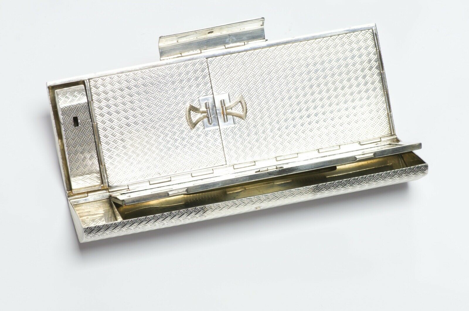 GUCCI 1970’s Sterling Silver 18K Gold Woven Pattern Minaudière Clutch Bag