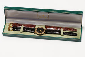 Gucci 3000.2.M Gold Plated Watch Black & Brown Leather Straps