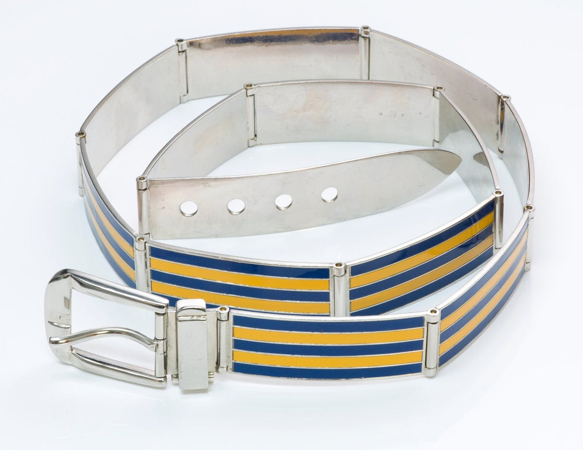 Gucci Memorable Buckle g Logo Buckle Bicolor Leather Belt Yellow Blue Pre-loved Gucci Memorable Buckle Belt - £220 main image 4