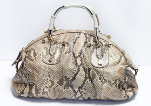 GUCCI GG Beige Snakeskin Bamboo Handle Women’s Bag