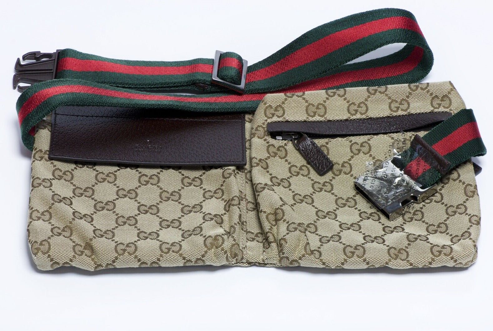 GUCCI GG Brown Canvas Leather Monogram Logo Waist Bag Fanny Pack