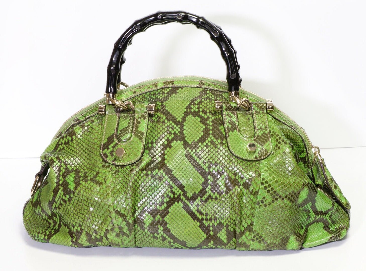 GUCCI GG Green Snakeskin Bamboo Handle Women’s Bag