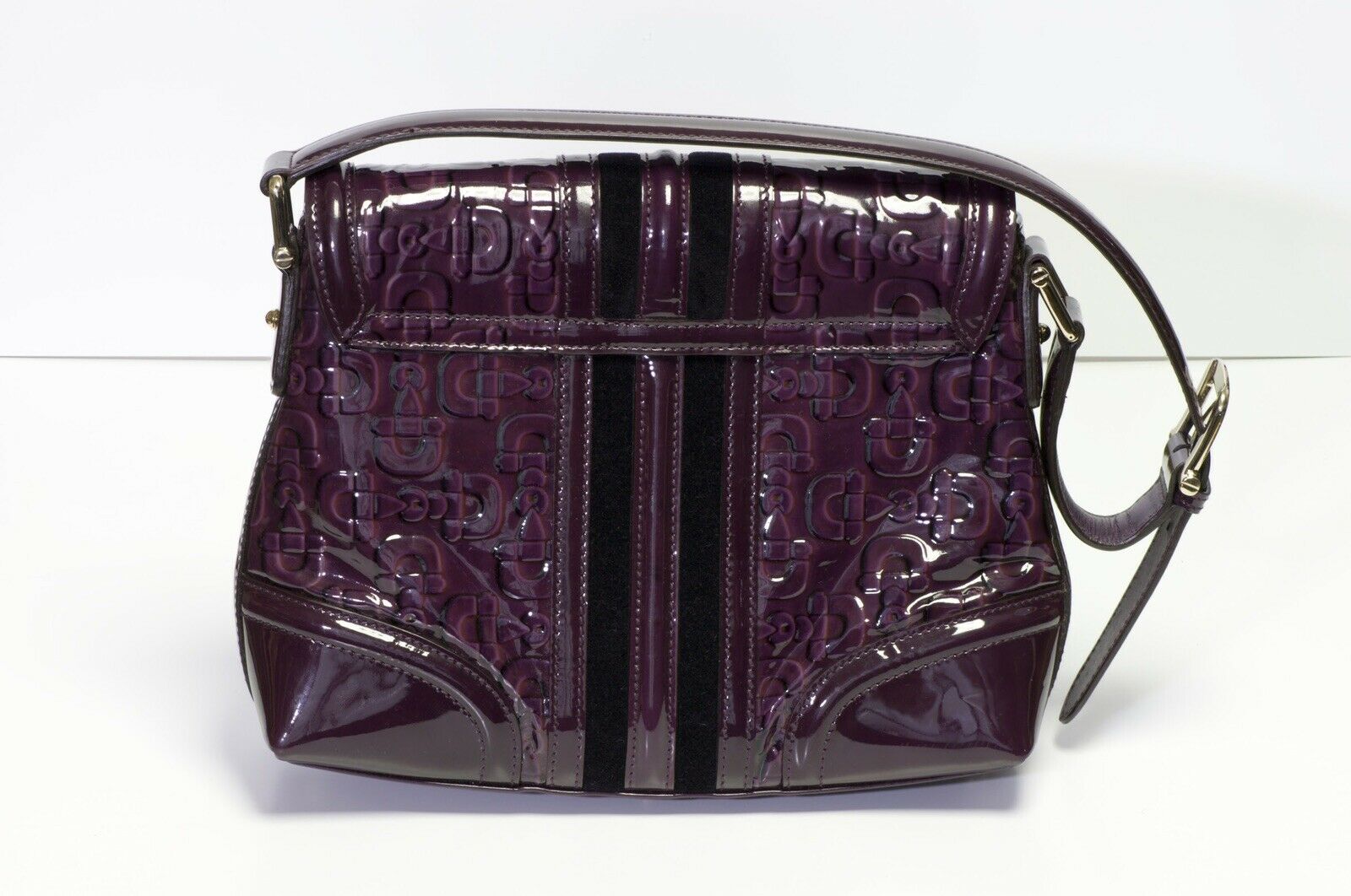 GUCCI GG “Treasure” Purple Patent Leather Horsebit Pattern Women’s Shoulder Bag