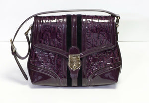 GUCCI GG “Treasure” Purple Patent Leather Horsebit Pattern Women’s Shoulder Bag