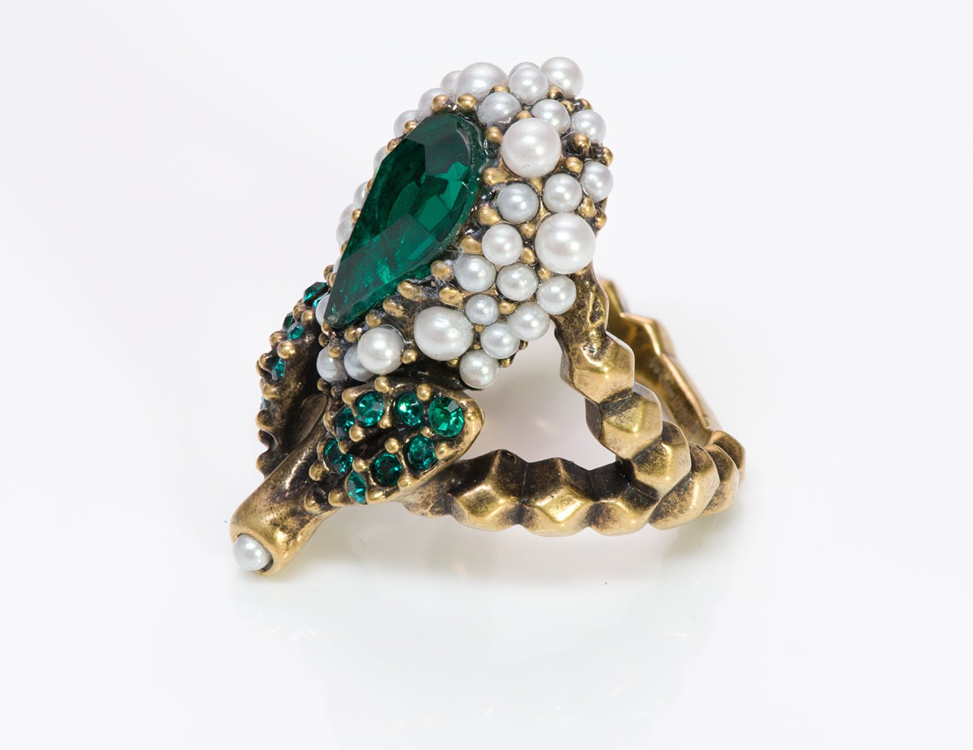 Gucci Green Crystal Cocktail Pearl Ring