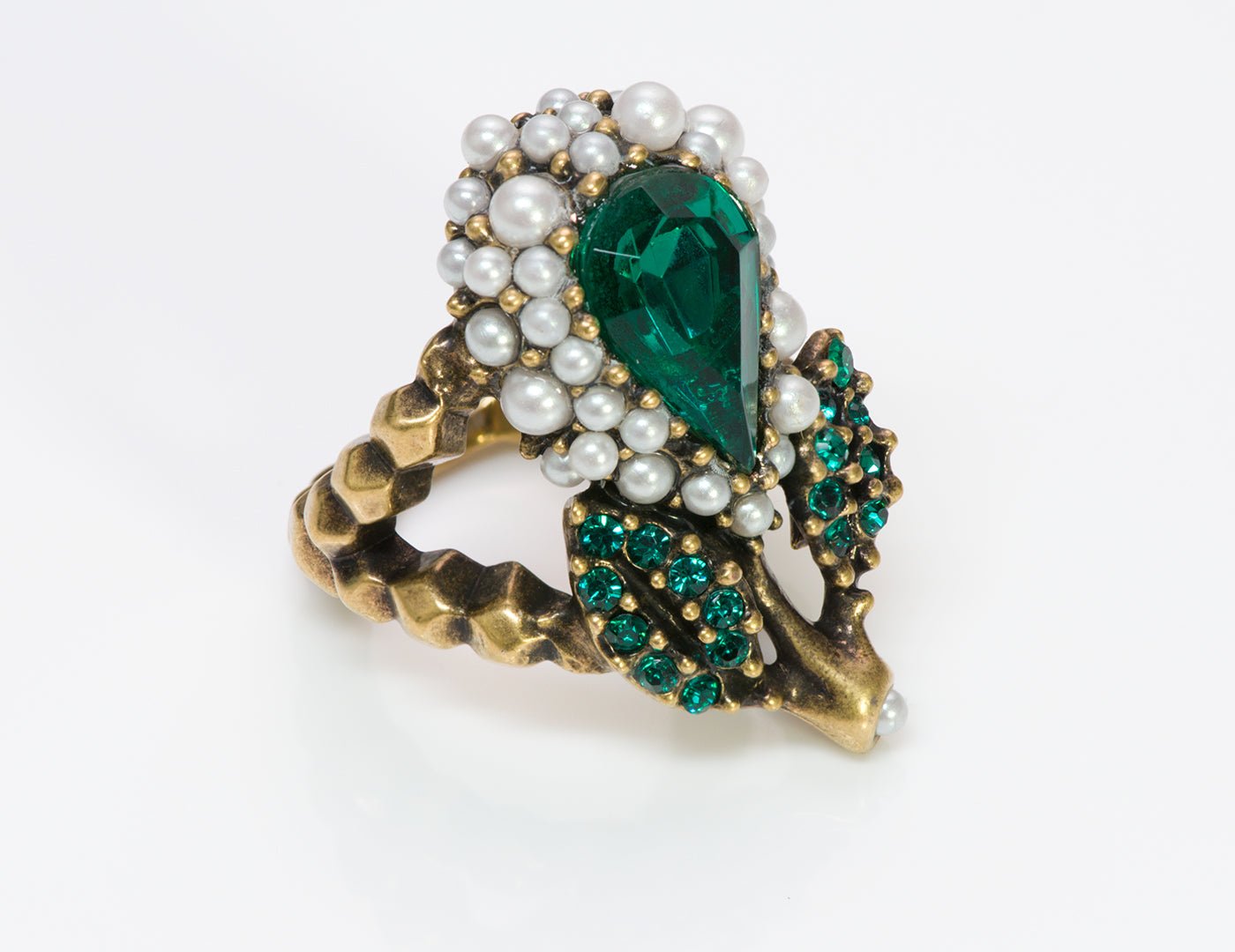Gucci Green Crystal Cocktail Pearl Ring