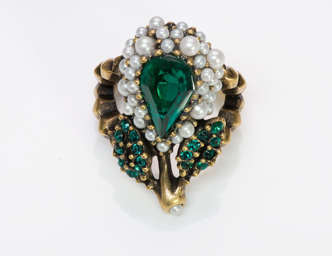 Gucci Green Crystal Cocktail Pearl Ring