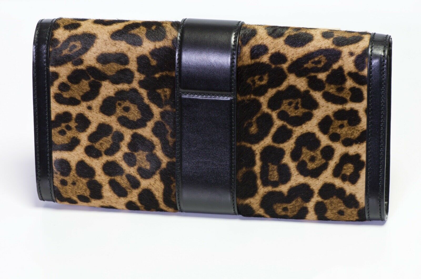 GUCCI “Lady” Brown Black Leopard Calf Hair Leather Buckle Clutch Bag