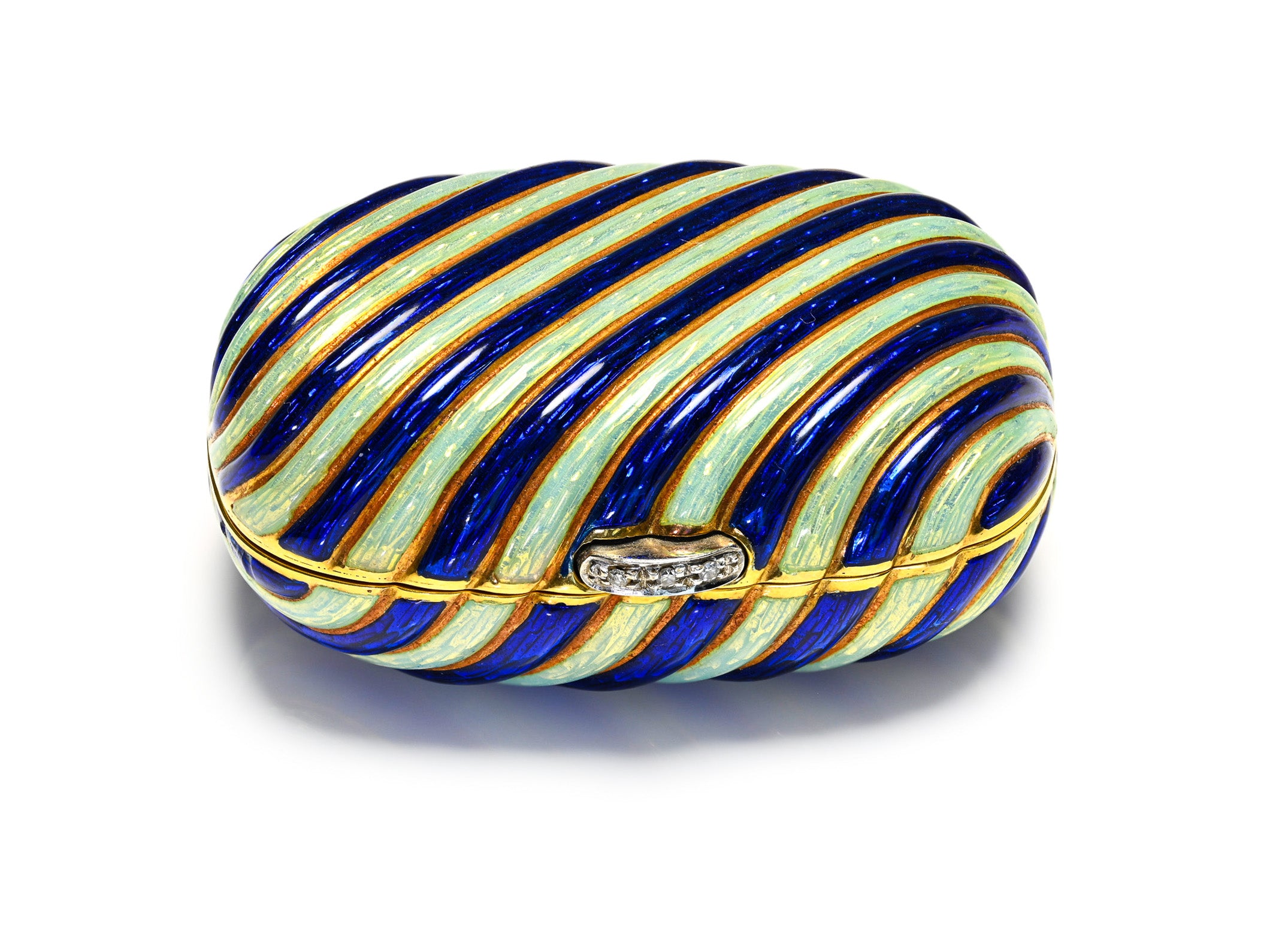 Gucci 18K Gold Guilloché Enamel Diamond Pill Box