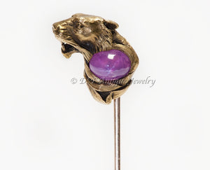 Gustav Manz Gold Pink Star Ruby Panther Stick Pin